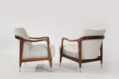 Set of Gio Ponti Style Sculpted Walnut Lounge Chairs C 1950s - 3771331