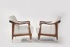 Set of Gio Ponti Style Sculpted Walnut Lounge Chairs C 1950s - 3771332