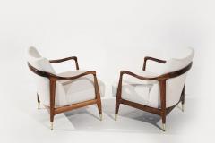 Set of Gio Ponti Style Sculpted Walnut Lounge Chairs C 1950s - 3771333