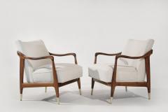 Set of Gio Ponti Style Sculpted Walnut Lounge Chairs C 1950s - 3771335