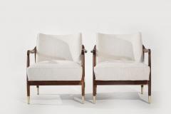 Set of Gio Ponti Style Sculpted Walnut Lounge Chairs C 1950s - 3771336