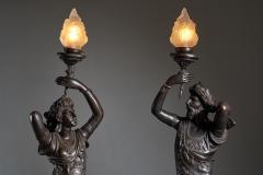 Set of Italian Bronze Floor Lamps with Figural Sculptures Early 20th Century - 4488819