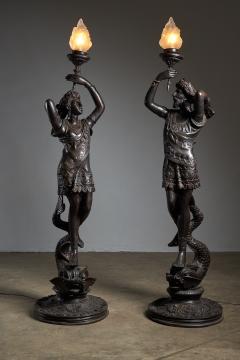 Set of Italian Bronze Floor Lamps with Figural Sculptures Early 20th Century - 4488823