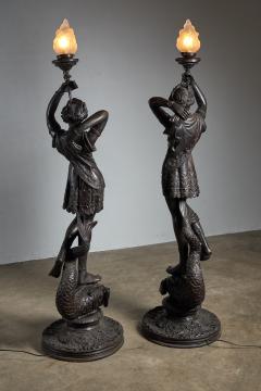 Set of Italian Bronze Floor Lamps with Figural Sculptures Early 20th Century - 4488824