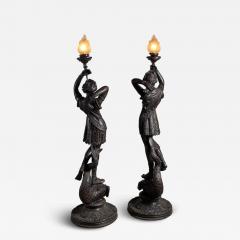 Set of Italian Bronze Floor Lamps with Figural Sculptures Early 20th Century - 4490675