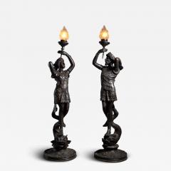 Set of Italian Bronze Floor Lamps with Figural Sculptures Early 20th Century - 4490676