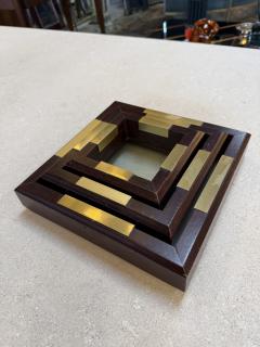 Set of Italian Wood and Brass Square Decorative Trays 1970s - 4524164