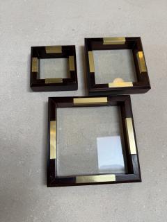 Set of Italian Wood and Brass Square Decorative Trays 1970s - 4524167