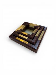Set of Italian Wood and Brass Square Decorative Trays 1970s - 4524169