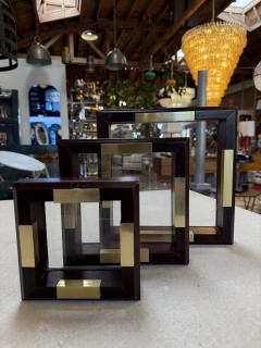 Set of Italian Wood and Brass Square Decorative Trays 1970s - 4524172