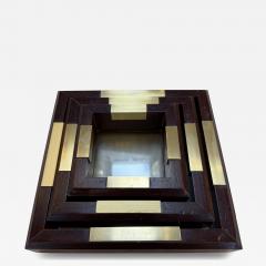 Set of Italian Wood and Brass Square Decorative Trays 1970s - 4526566