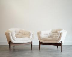 Set of MCM Walnut Tripod Lounge Chairs in Wool C 1950s - 4560443