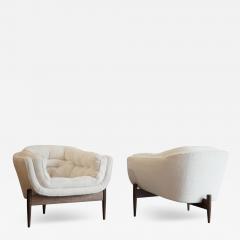 Set of MCM Walnut Tripod Lounge Chairs in Wool C 1950s - 4560468