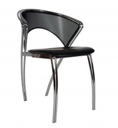Set of Midcentury Italian Postmodern Black and Chrome Mesh Dining Chairs Set - 2427856