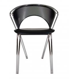 Set of Midcentury Italian Postmodern Black and Chrome Mesh Dining Chairs Set - 2427867