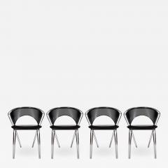 Set of Midcentury Italian Postmodern Black and Chrome Mesh Dining Chairs Set - 2429716