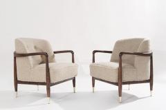 Set of Sculptural Walnut Lounge Chairs in Natural Boucl Italy 1950s - 2172494