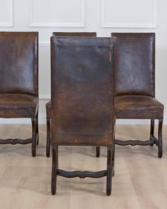 Set of Six 19th Century Spanish Leather Dining Chairs - 4707108