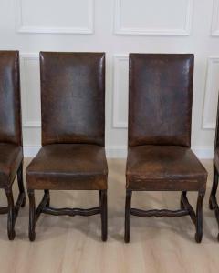 Set of Six 19th Century Spanish Leather Dining Chairs - 4707109