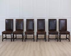 Set of Six 19th Century Spanish Leather Dining Chairs - 4707144