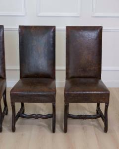 Set of Six 19th Century Spanish Leather Dining Chairs - 4707164