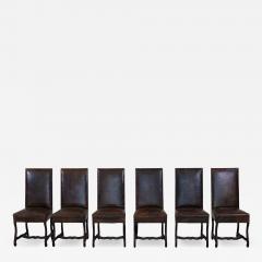 Set of Six 19th Century Spanish Leather Dining Chairs - 4708250