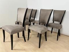 Set of Six Art Deco Chairs Black Lacquer Grey Alcantara France circa 1930 - 3795569