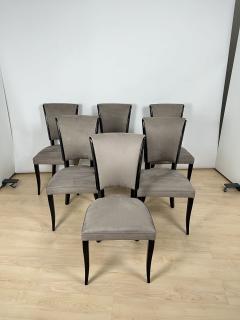 Set of Six Art Deco Chairs Black Lacquer Grey Alcantara France circa 1930 - 3795570