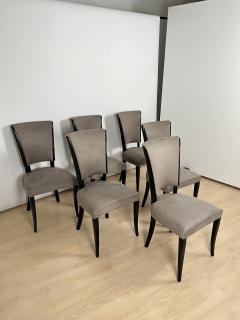 Set of Six Art Deco Chairs Black Lacquer Grey Alcantara France circa 1930 - 3795571