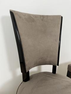 Set of Six Art Deco Chairs Black Lacquer Grey Alcantara France circa 1930 - 3795574