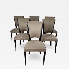 Set of Six Art Deco Chairs Black Lacquer Grey Alcantara France circa 1930 - 3797226