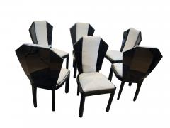 Set of Six Art Deco Dining Chairs Black Lacquer Grey Fabric France circa 1930 - 2877793