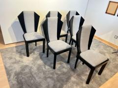 Set of Six Art Deco Dining Chairs Black Lacquer Grey Fabric France circa 1930 - 2877796