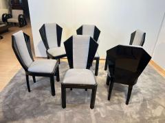 Set of Six Art Deco Dining Chairs Black Lacquer Grey Fabric France circa 1930 - 2877798