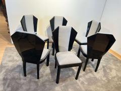 Set of Six Art Deco Dining Chairs Black Lacquer Grey Fabric France circa 1930 - 2877799