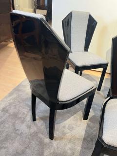 Set of Six Art Deco Dining Chairs Black Lacquer Grey Fabric France circa 1930 - 2877800