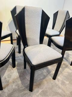 Set of Six Art Deco Dining Chairs Black Lacquer Grey Fabric France circa 1930 - 2877801