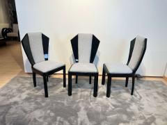 Set of Six Art Deco Dining Chairs Black Lacquer Grey Fabric France circa 1930 - 2877805