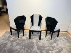 Set of Six Art Deco Dining Chairs Black Lacquer Grey Fabric France circa 1930 - 2877806