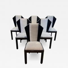 Set of Six Art Deco Dining Chairs Black Lacquer Grey Fabric France circa 1930 - 2880118