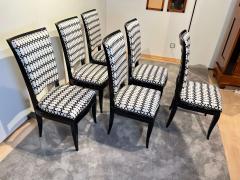 Set of Six Art Deco High Back Dining Chairs Black Lacquer France circa 1930 - 2877834