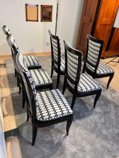 Set of Six Art Deco High Back Dining Chairs Black Lacquer France circa 1930 - 2877836