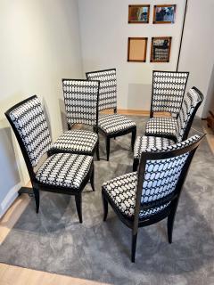 Set of Six Art Deco High Back Dining Chairs Black Lacquer France circa 1930 - 2877839