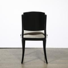 Set of Six Art Deco Sculptural Dining Chairs in Ebonized Walnut Taupe Mohair - 4744728