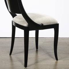 Set of Six Art Deco Sculptural Dining Chairs in Ebonized Walnut Taupe Mohair - 4744731