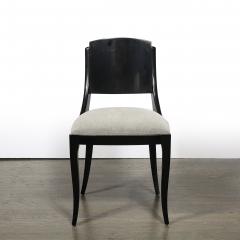 Set of Six Art Deco Sculptural Dining Chairs in Ebonized Walnut Taupe Mohair - 4744764