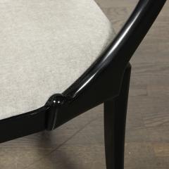Set of Six Art Deco Sculptural Dining Chairs in Ebonized Walnut Taupe Mohair - 4744770