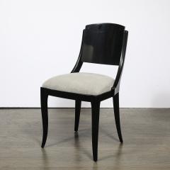 Set of Six Art Deco Sculptural Dining Chairs in Ebonized Walnut Taupe Mohair - 4744771