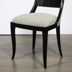 Set of Six Art Deco Sculptural Dining Chairs in Ebonized Walnut Taupe Mohair - 4744772