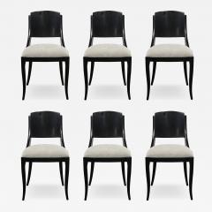 Set of Six Art Deco Sculptural Dining Chairs in Ebonized Walnut Taupe Mohair - 4746292